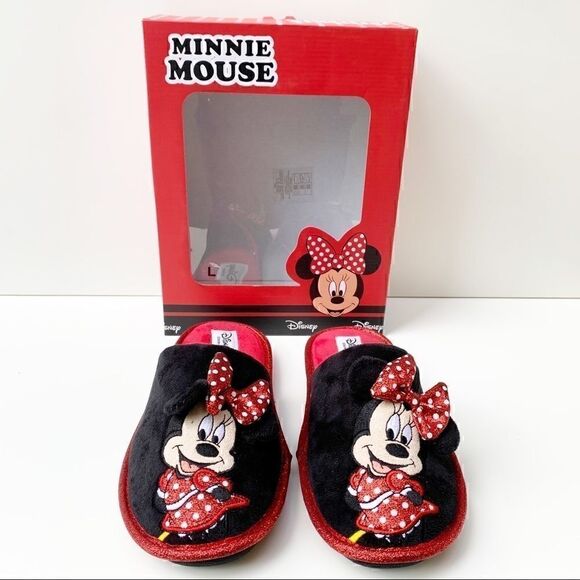 Disney Minnie Mouse Red & Black Slippers with Gift Box - Picture 10 of 12
